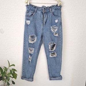 Women's High Waisted Distressed Blue Jean